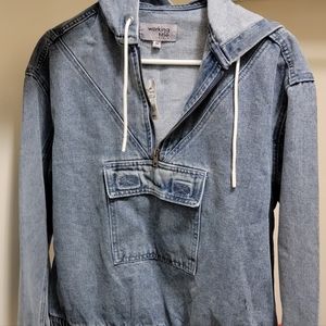 Denim hooded jacket with front pocket